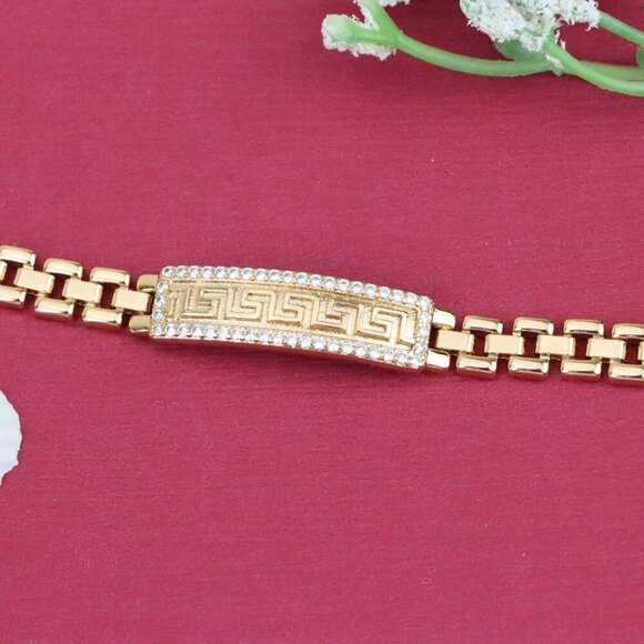 "Rose Gold Bracelet with Greek Key Design and Crystal Border, XPBL0950 - Picture 1 of 12